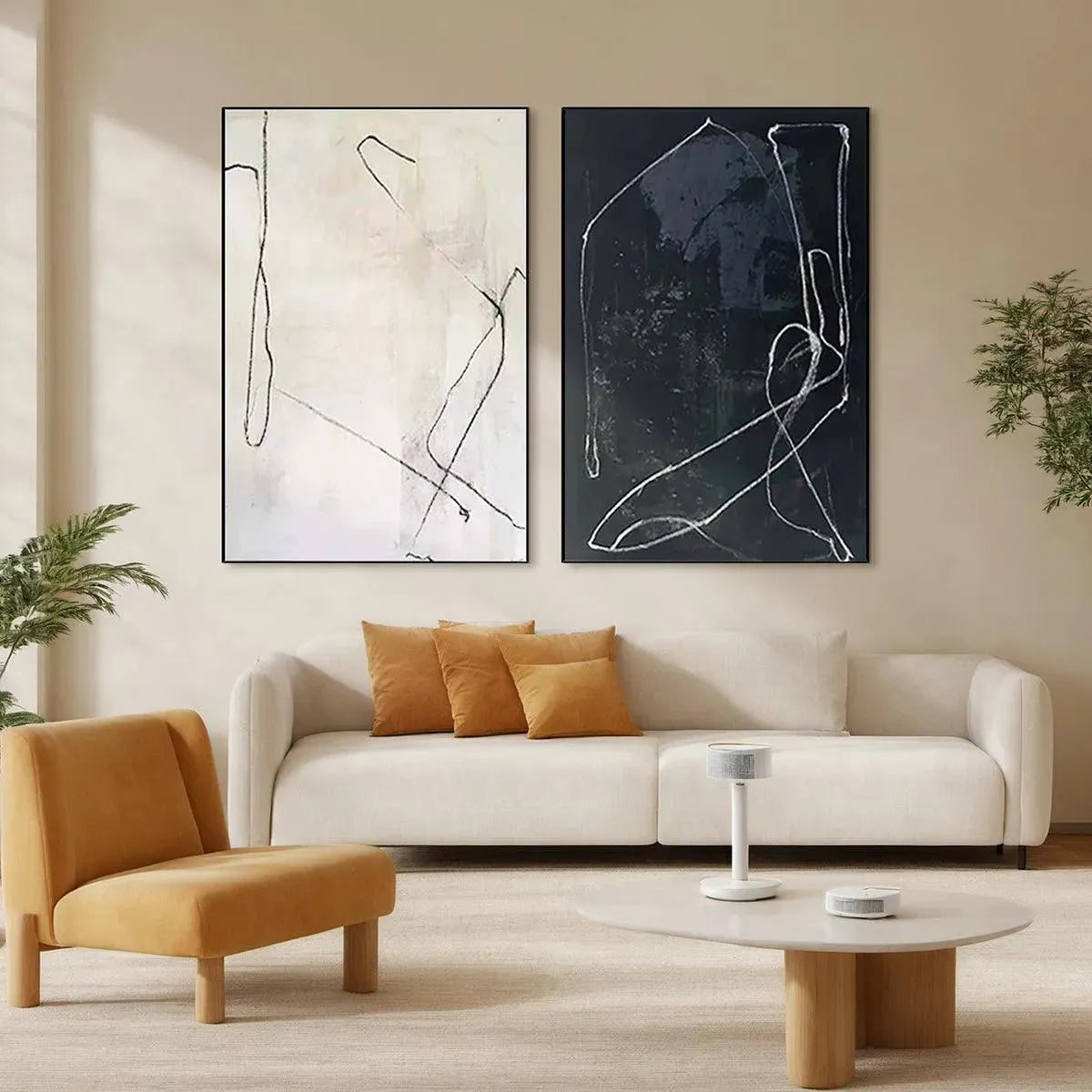 MINIMALIST ABSTRACT DUO: Set of 2 Abstract Paintings in Black and White