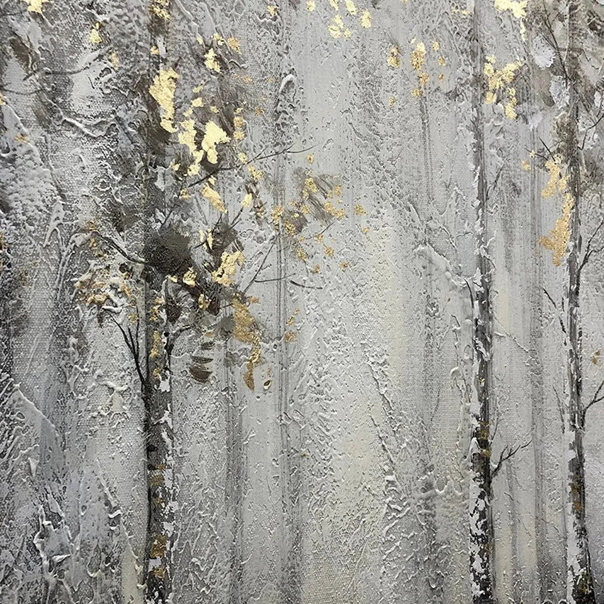 GOLDEN BIRCHWOOD: Panoramic Birch Forest Landscape Oil Painting with Gold Accents