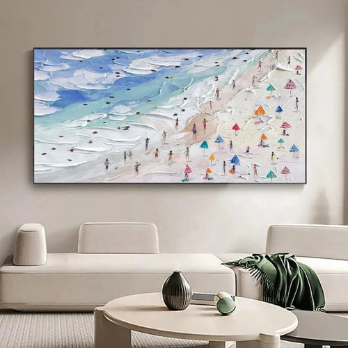 BEACH DAY VIBES: Textured Beach Scene Painting, Horizontal Wall Art