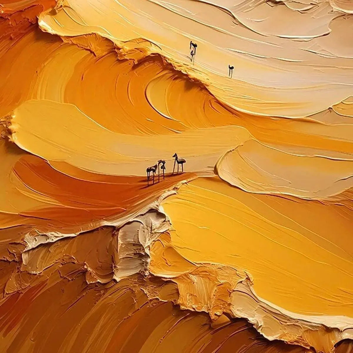 GOLDEN DUNES: Textured Orange Desert Landscape Impasto Painting for Living Room