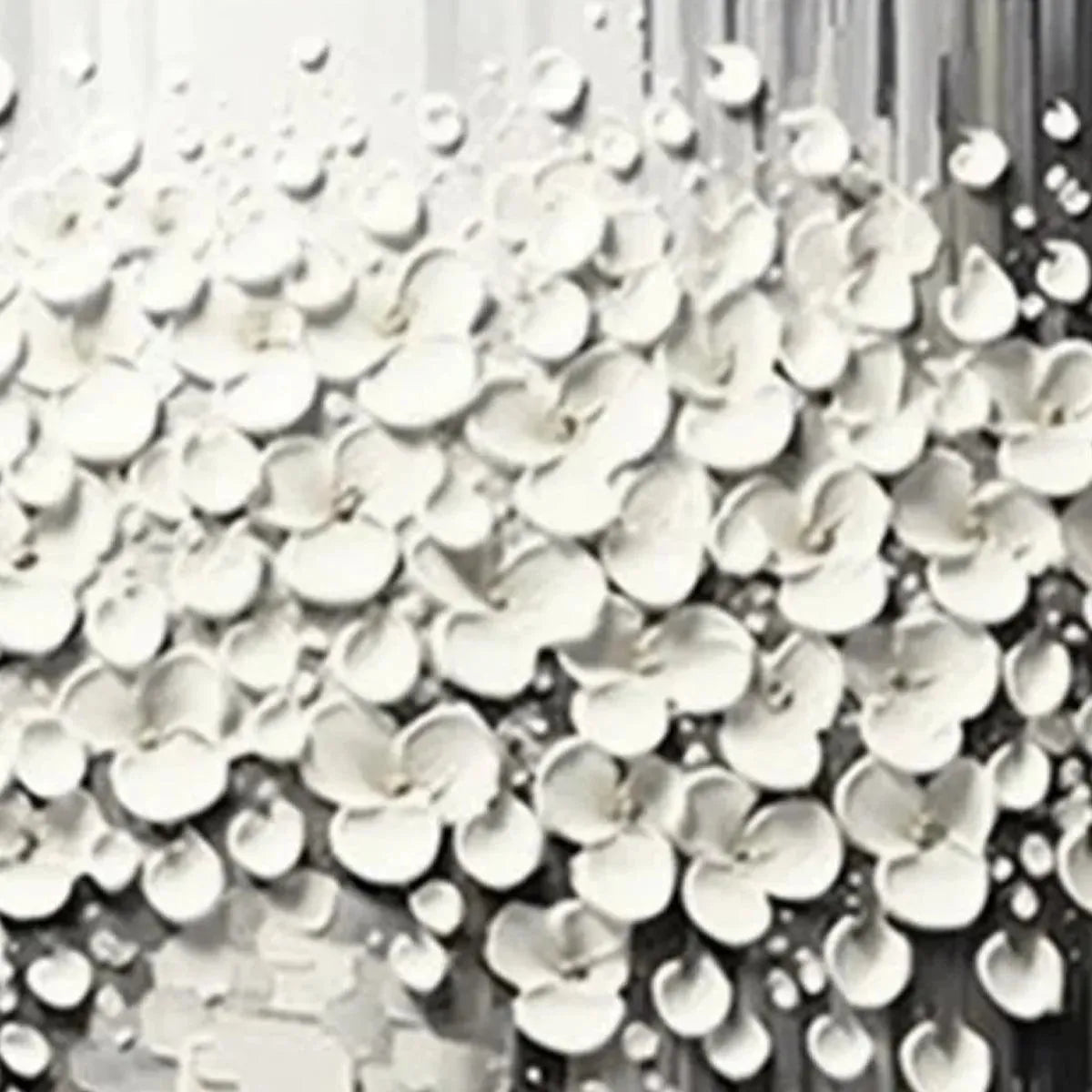 WHITE BOUQUET: Textured White Floral Painting on Grey Background