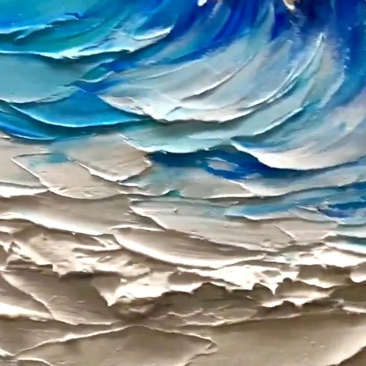 CRESTING WAVE: Textured Abstract Ocean Wave Painting in Blue and White