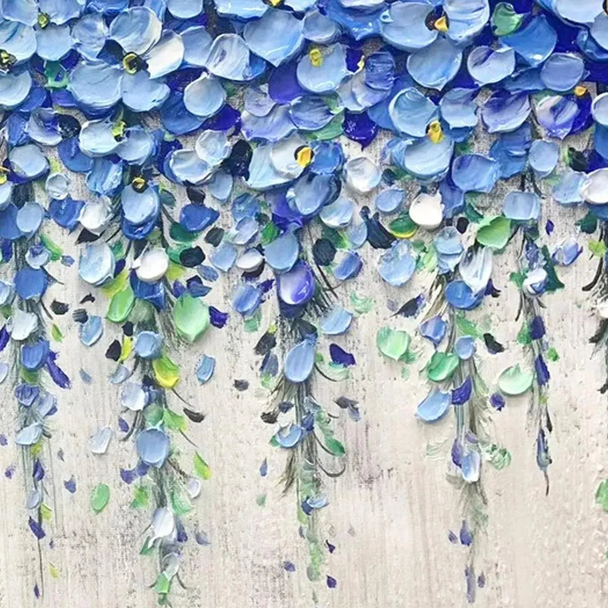 BLUE WISTERIA: Textured Impasto Blue Floral Painting