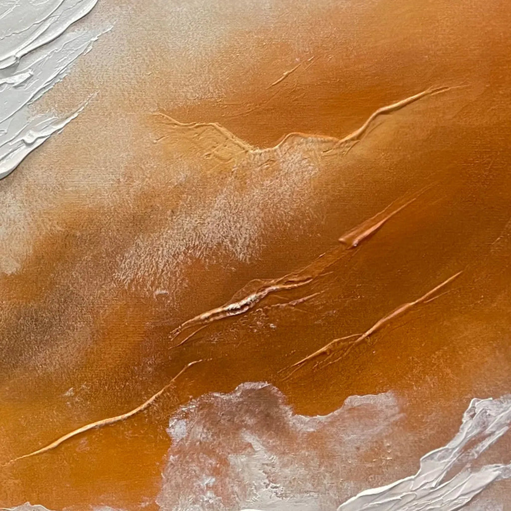 DESERT FLOW: Abstract Landscape Painting in Orange, White, and Grey, Textured Canvas, Modern Wall Art