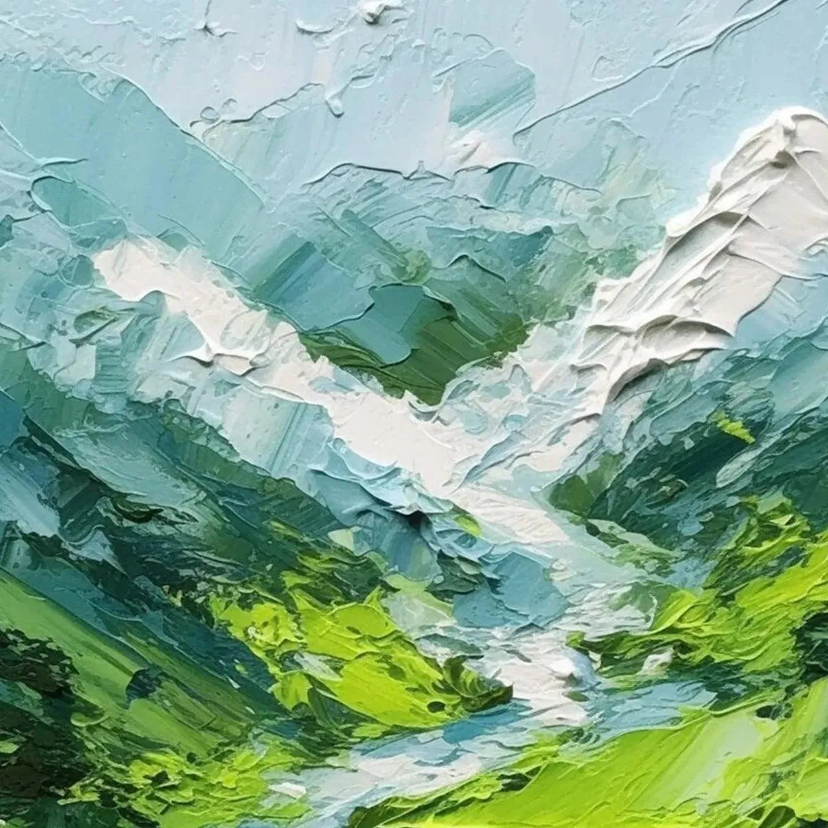 EMERALD VALLEY: Textured Green Abstract Mountain Landscape Painting
