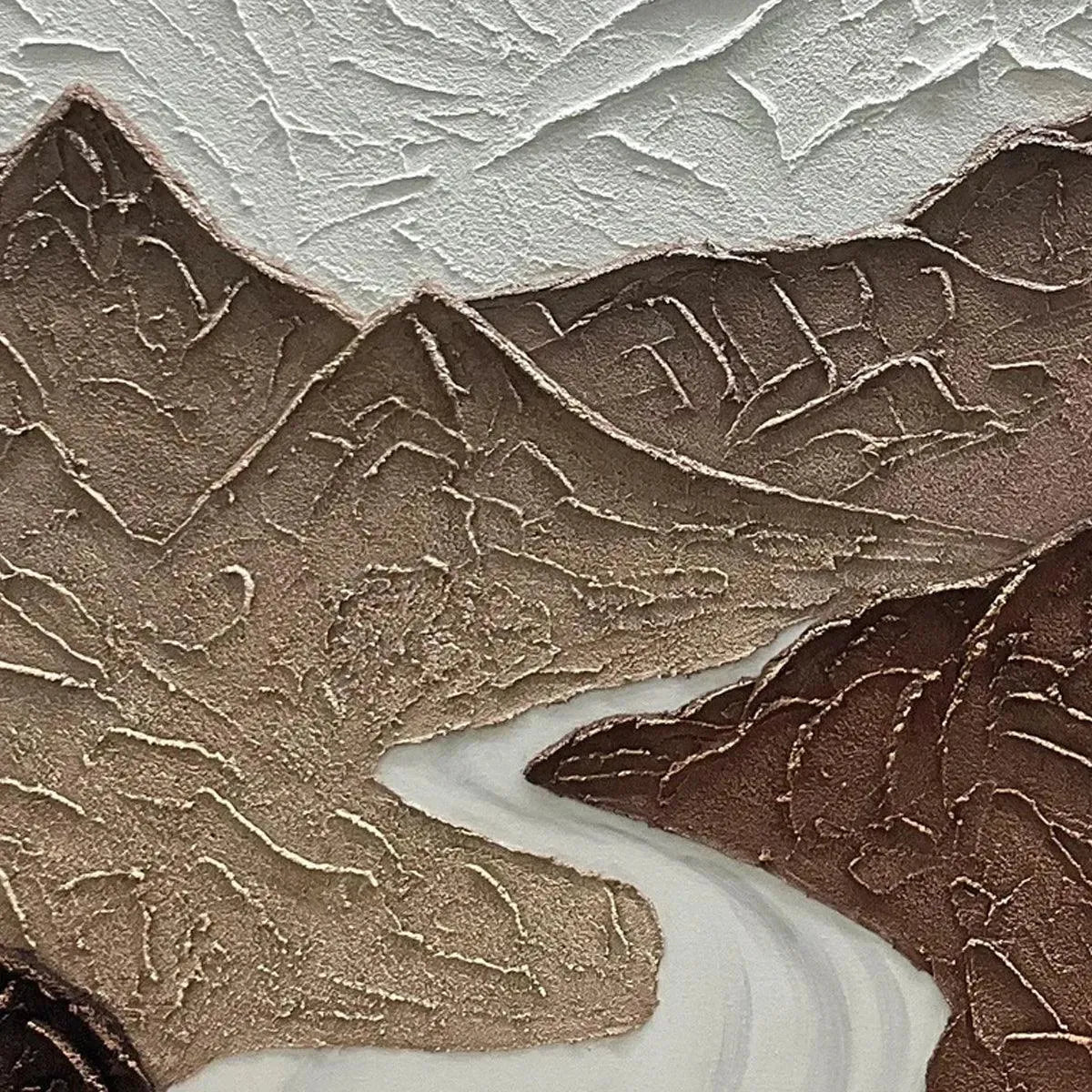 EARTH RIVER: Textured Brown and White Mountain River Landscape Painting