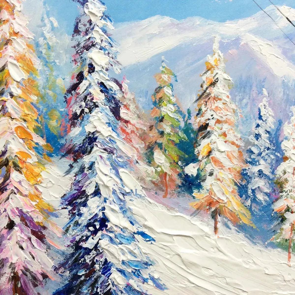 SNOWY SLOPES: Panoramic Ski Resort Landscape Painting