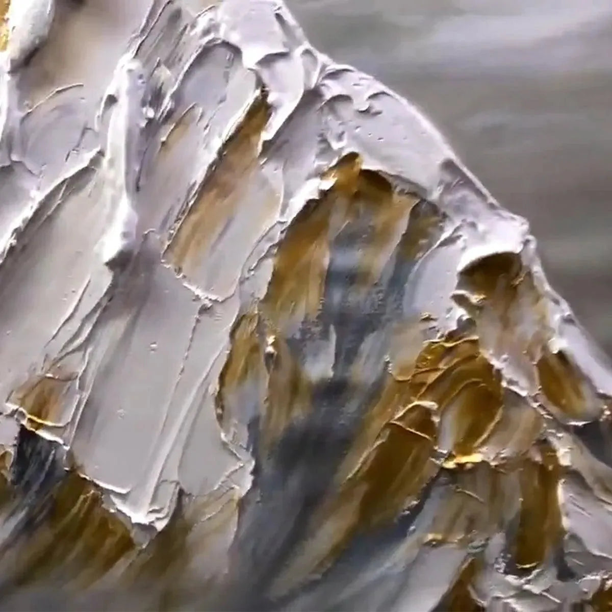 GOLDEN PEAKS: Textured Mountain Landscape Painting in Gold and Grey