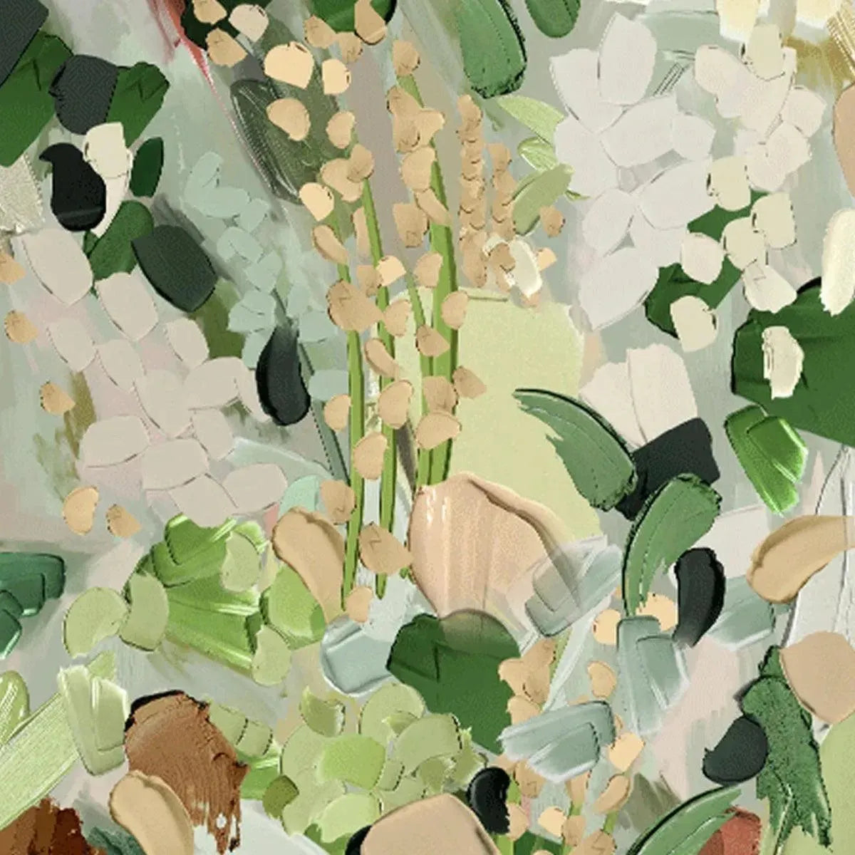 WHISPERING MEADOW: Textured Abstract Floral Painting in Green and Gold