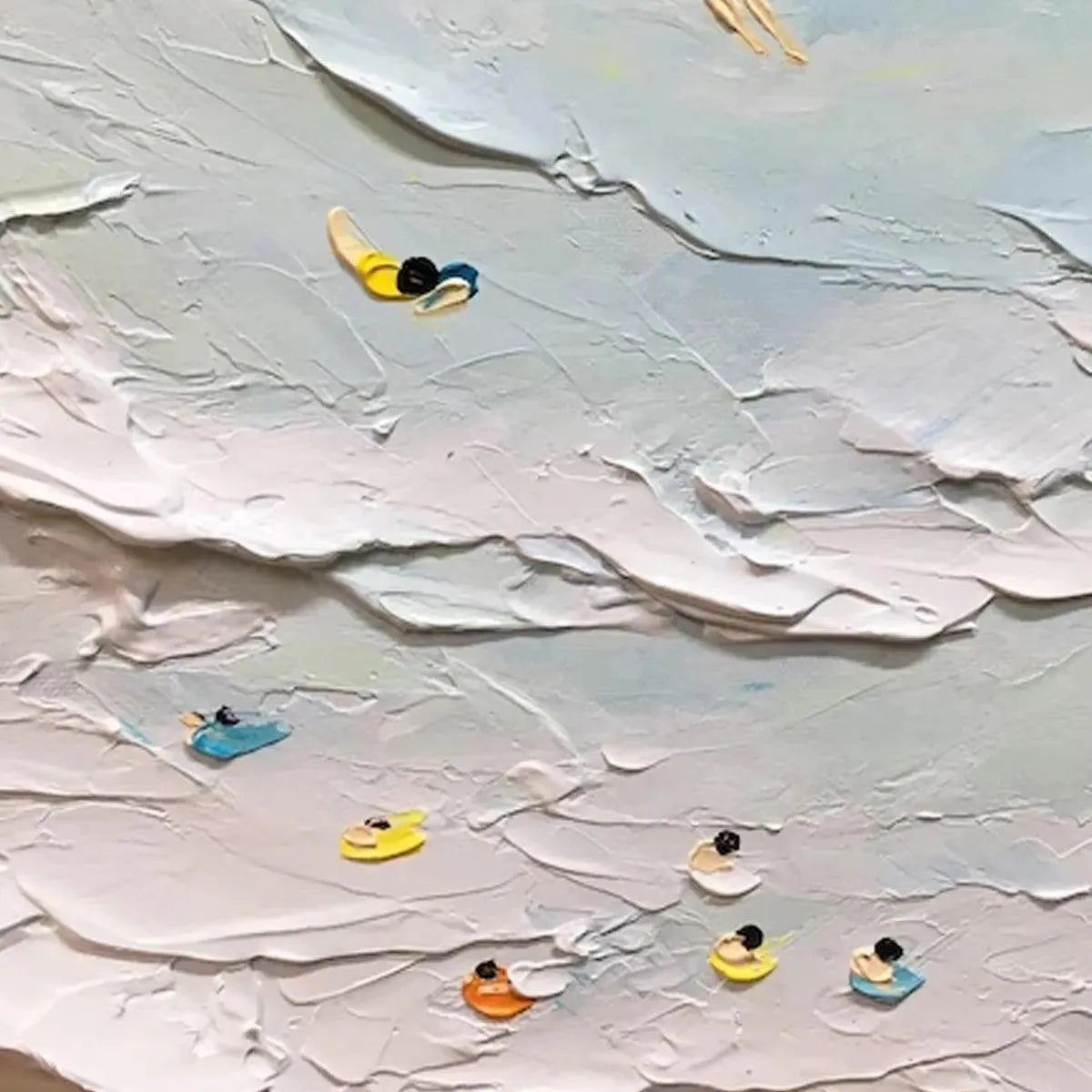 SUMMER BEACH: Textured Beach Scene Painting with Surfers and Swimmers