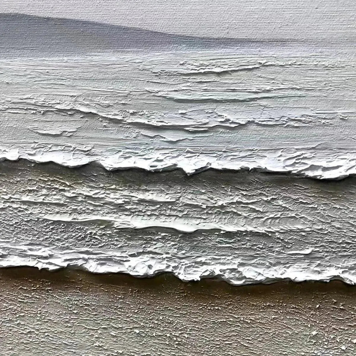 WHISPERING TIDES: Textured Coastal Landscape Painting in Beige and White