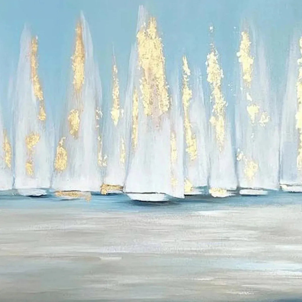 GOLDEN SAILS: Abstract Seascape Painting with Gold Accents