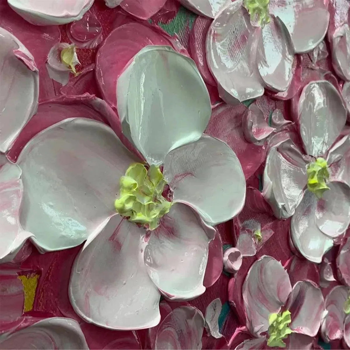 PINK BLOSSOM DREAM: Textured Floral Impasto Painting in Pink and White