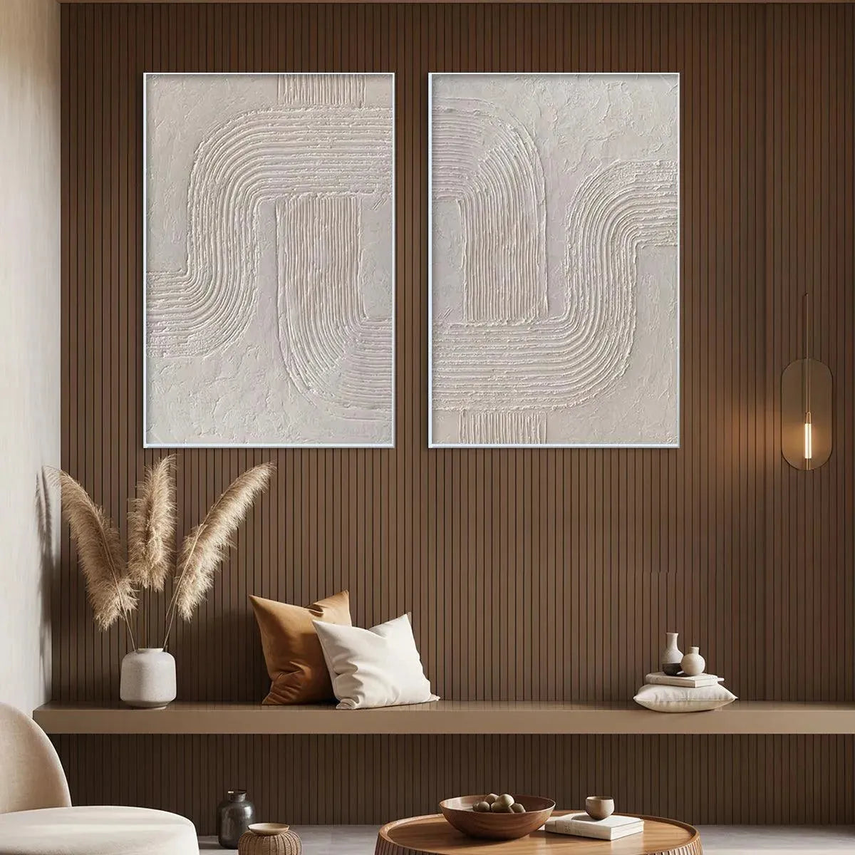 WHITE TEXTURE DUO: Set of 2 Textured Abstract Paintings