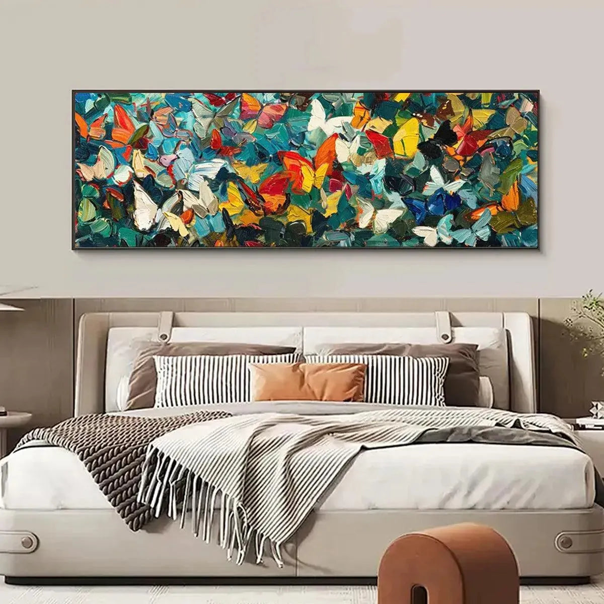 BUTTERFLY WHIRLWIND PANORAMIC: Butterfly Painting, Panoramic Wall Art, Colorful Impasto Decor