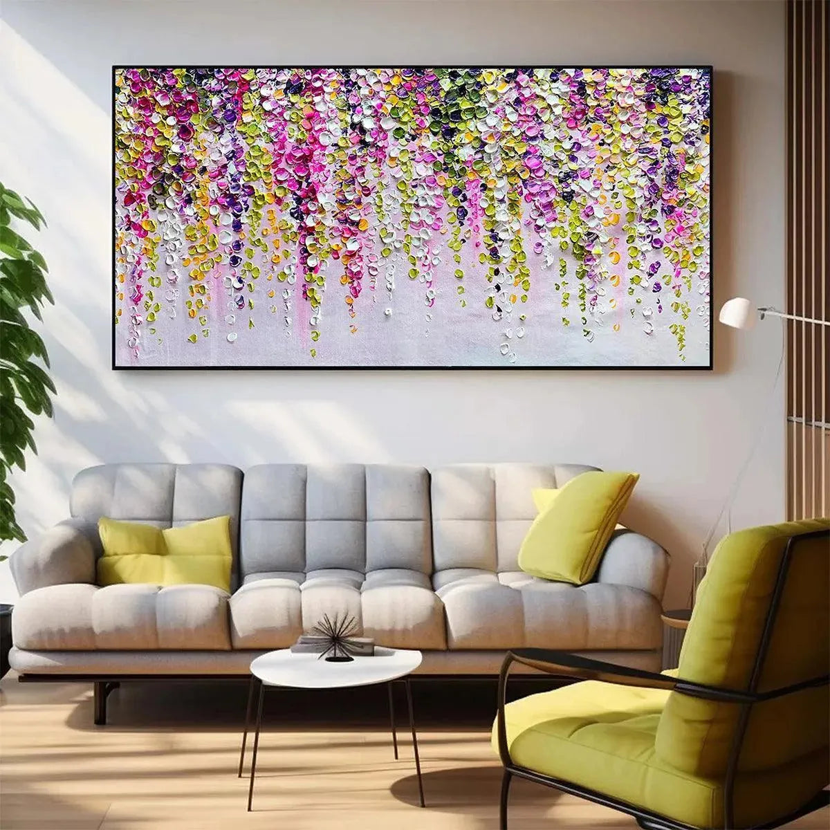 WISTERIA CASCADE: Textured Impasto Floral Painting in Pink, Purple, and Green