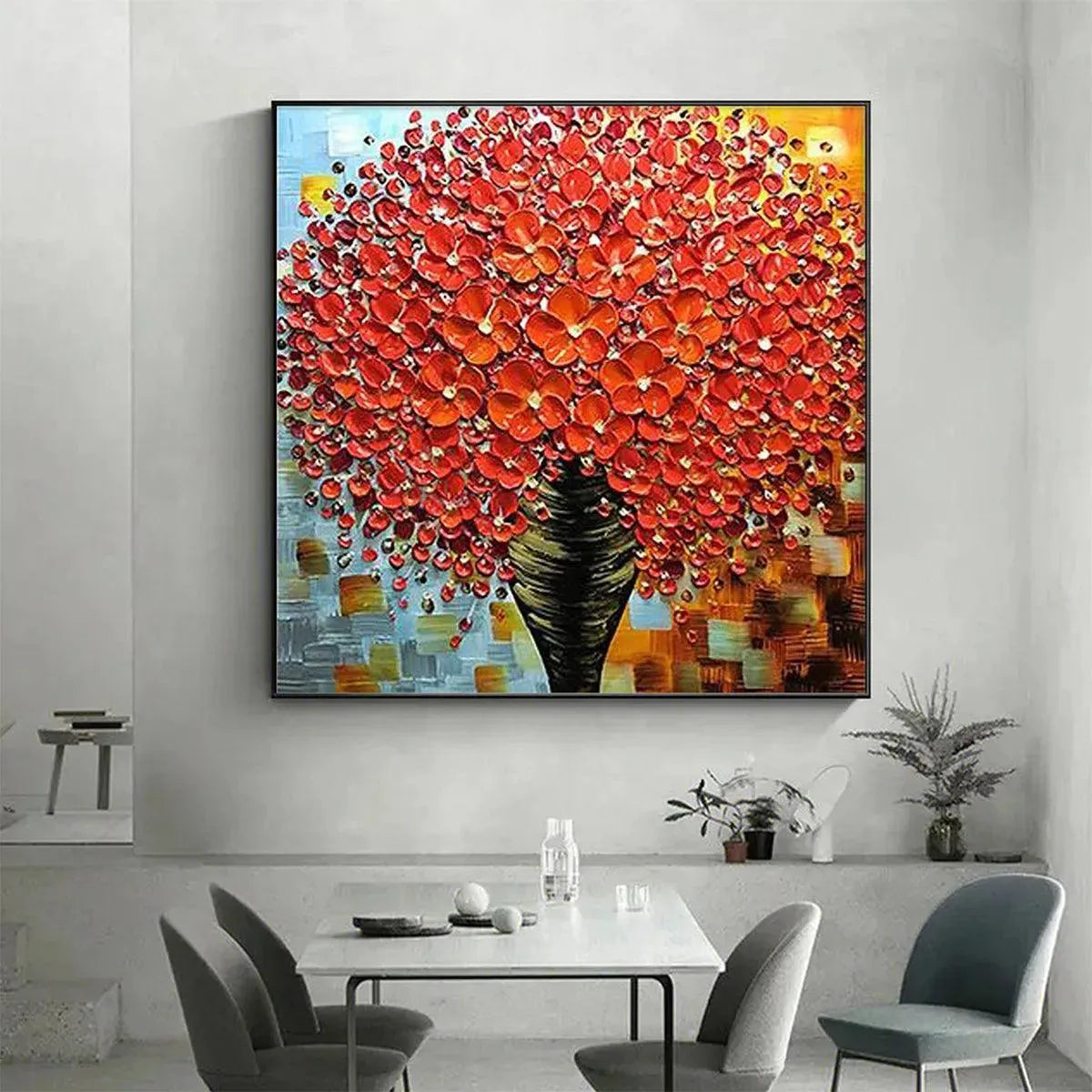 CRIMSON BOUQUET: Textured Impasto Floral Painting in Red