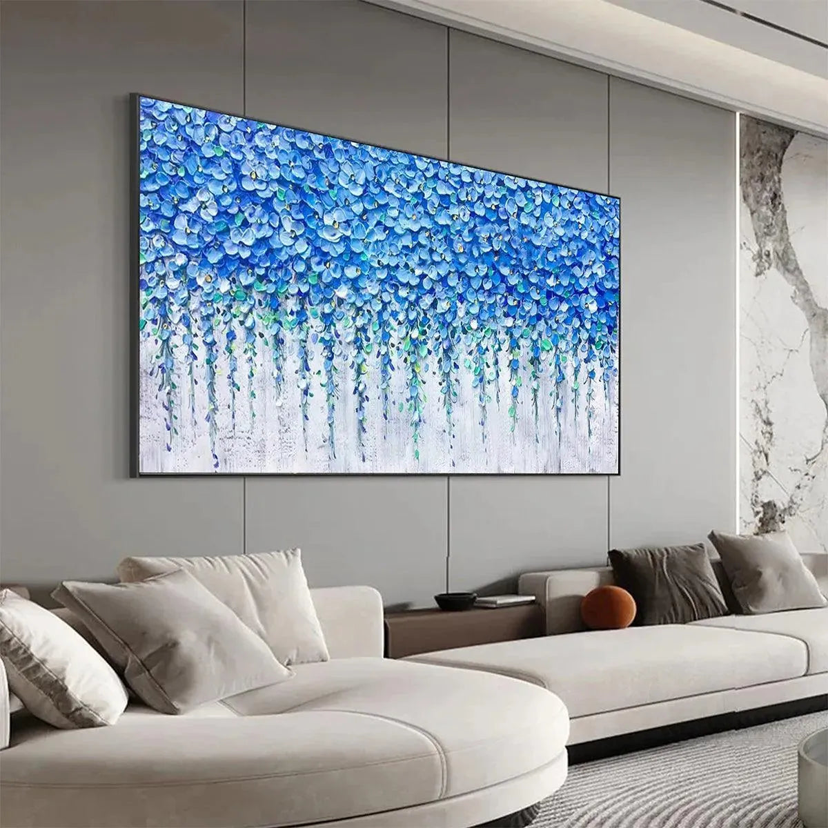 BLUE WISTERIA: Textured Impasto Blue Floral Painting