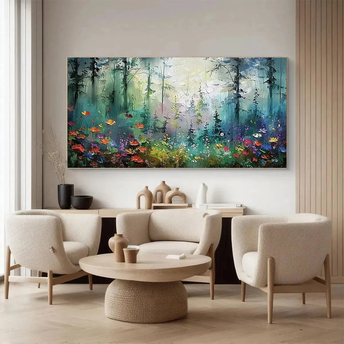 WHISPERING WOODS: Impressionistic Forest Landscape Painting with Colorful Wildflowers