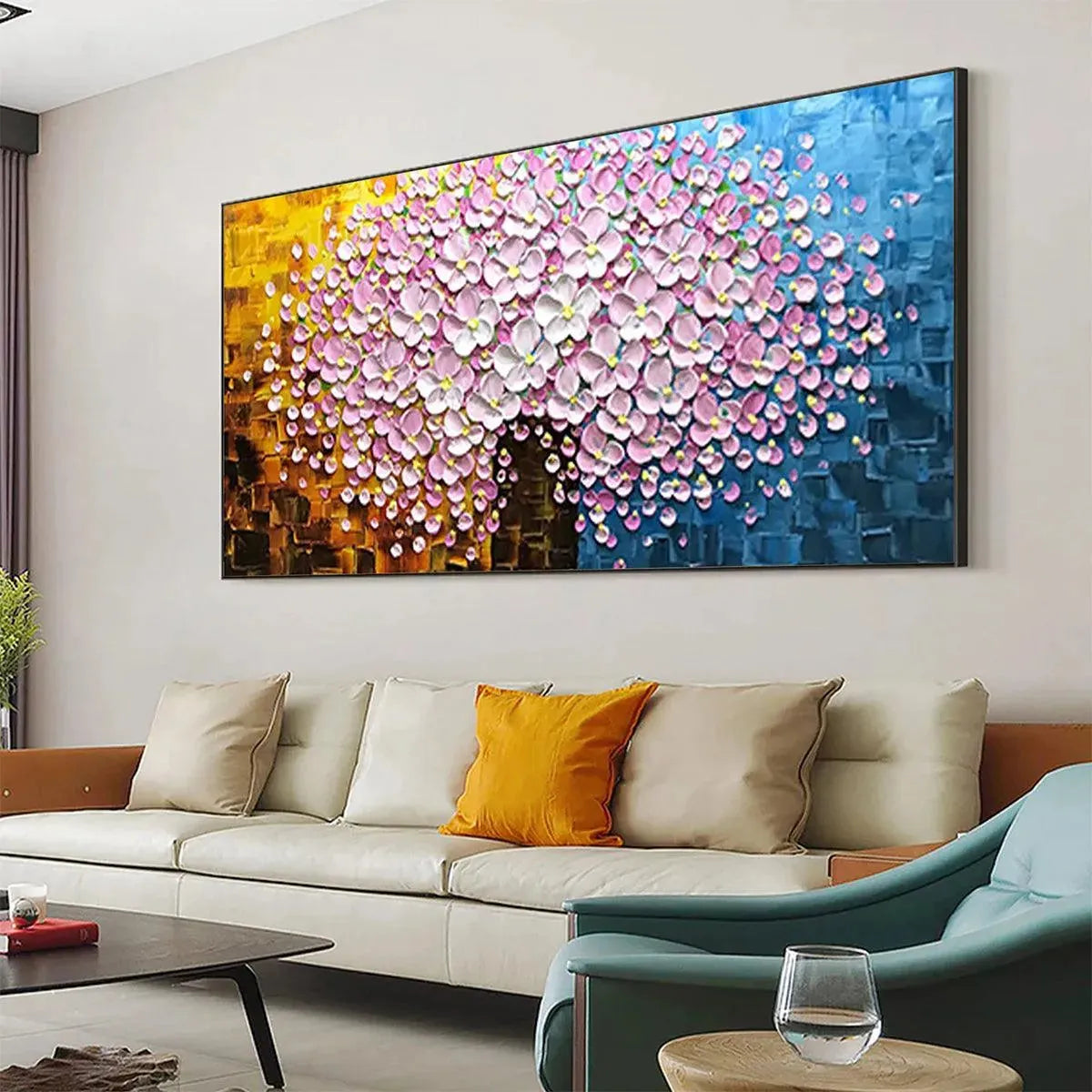 PINK BLOSSOM DREAM: Textured Floral Impasto Painting in Pink and White