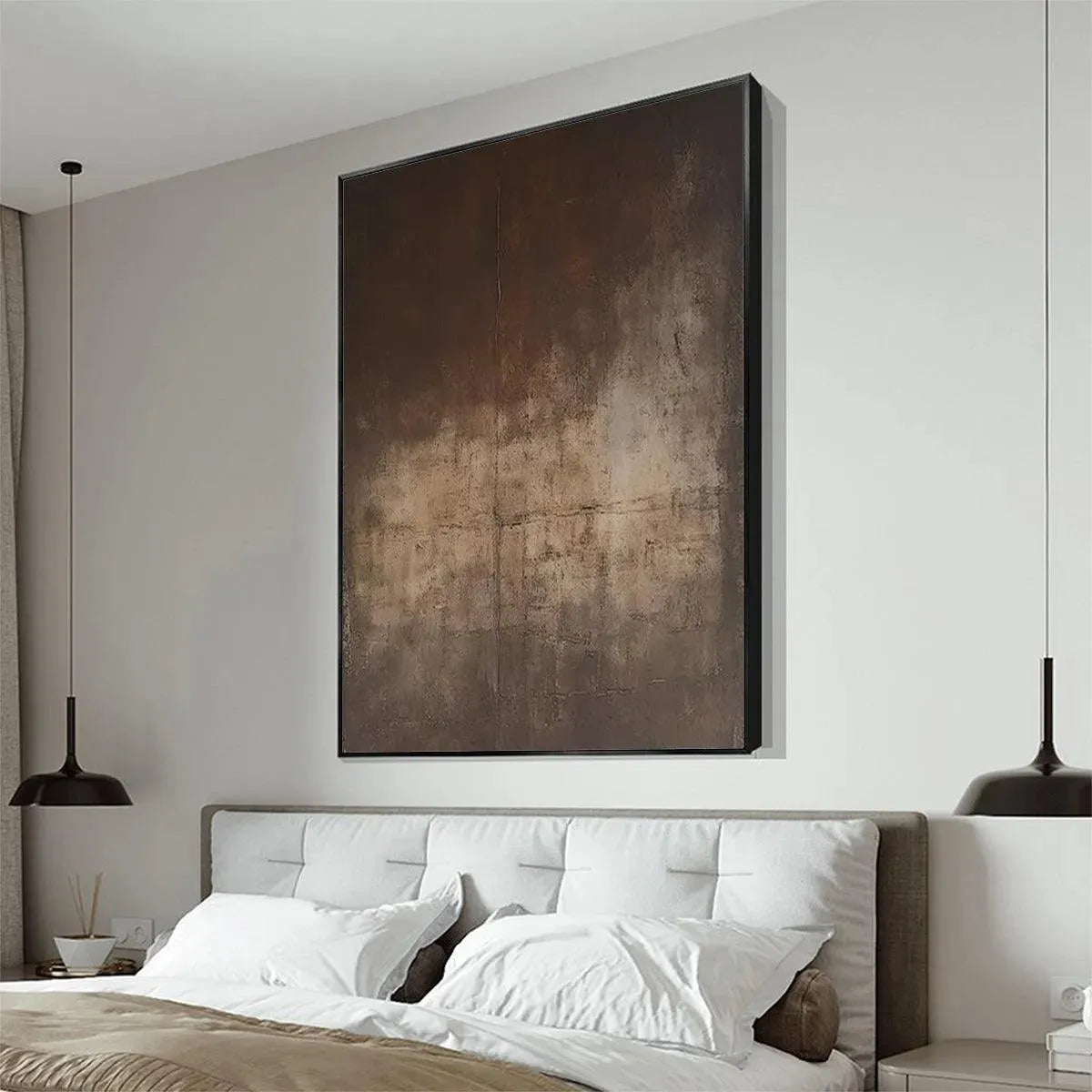 DARK BROWN TEXTURED ABSTRACT: Minimalist Textured Painting