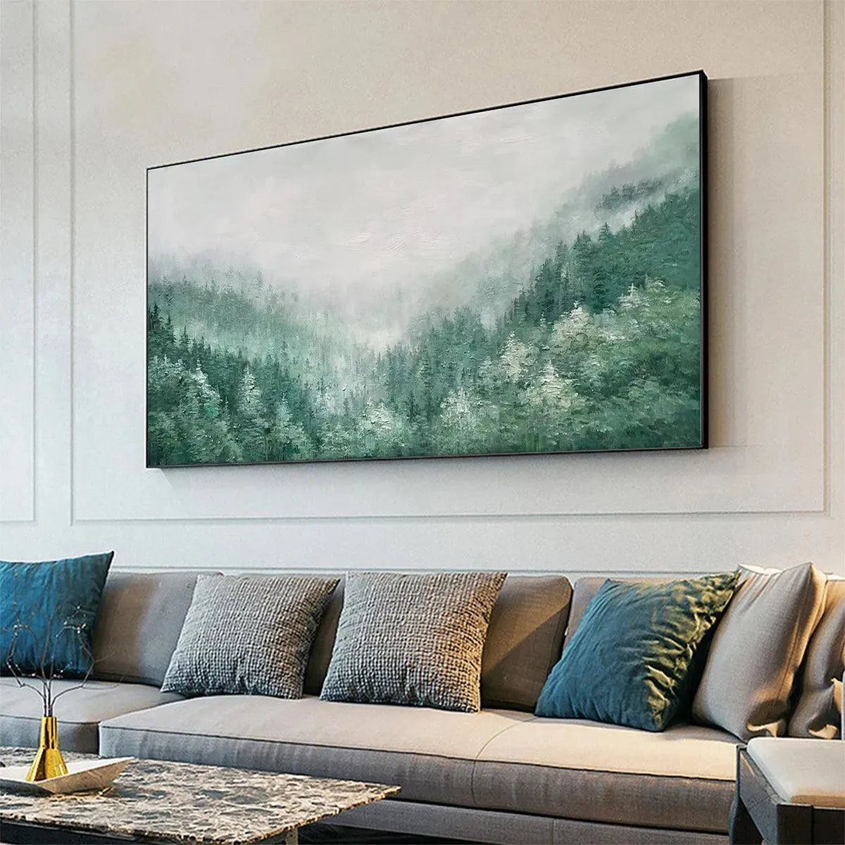VALLEY OF THE EVERGREENS: Panoramic Evergreen Forest Landscape Oil Painting