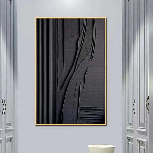 BLACK TEXTURED LINES AND CURVES: Minimalist Textured Abstract Painting