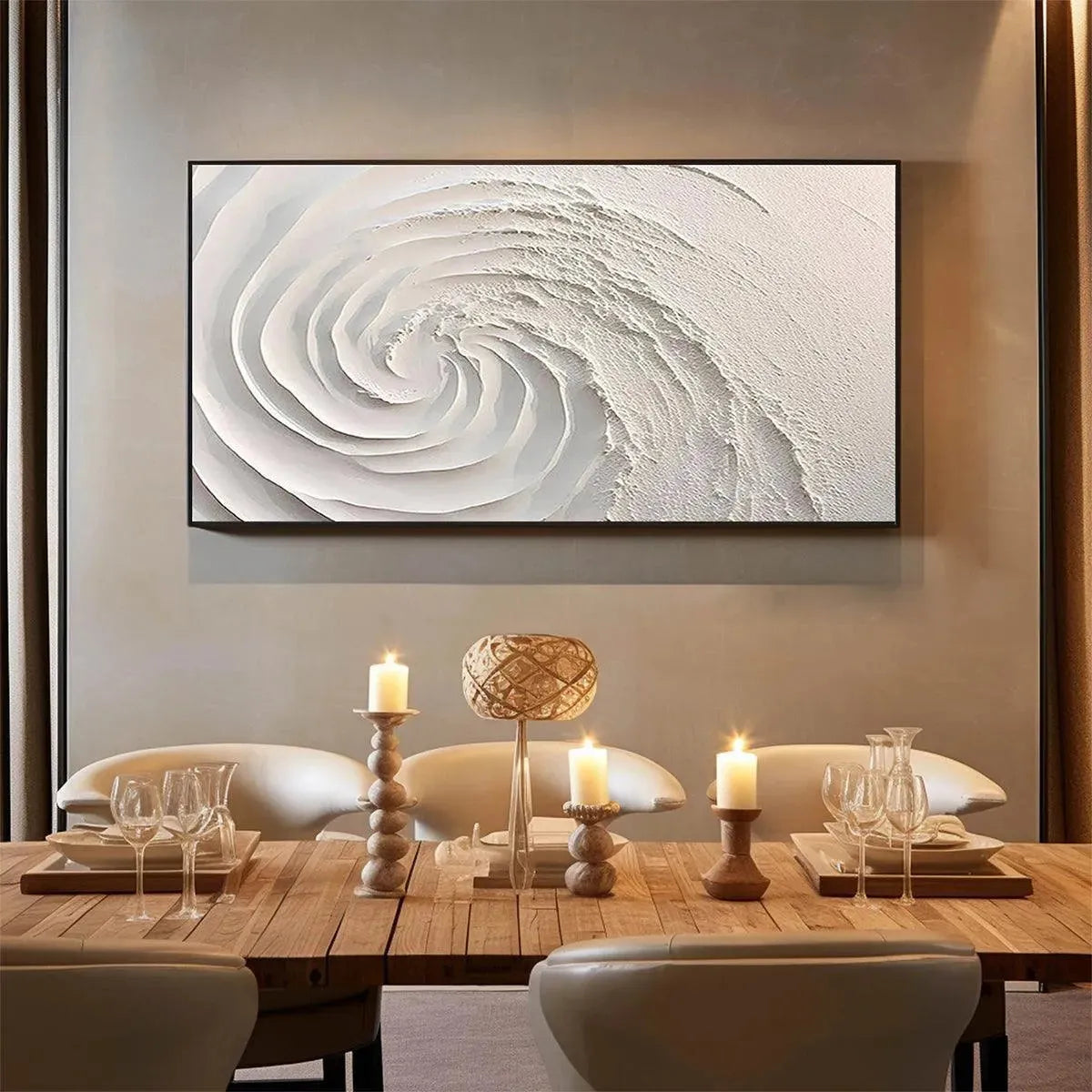 WHIRLWIND: Textured White Abstract Swirl Painting for Living Room