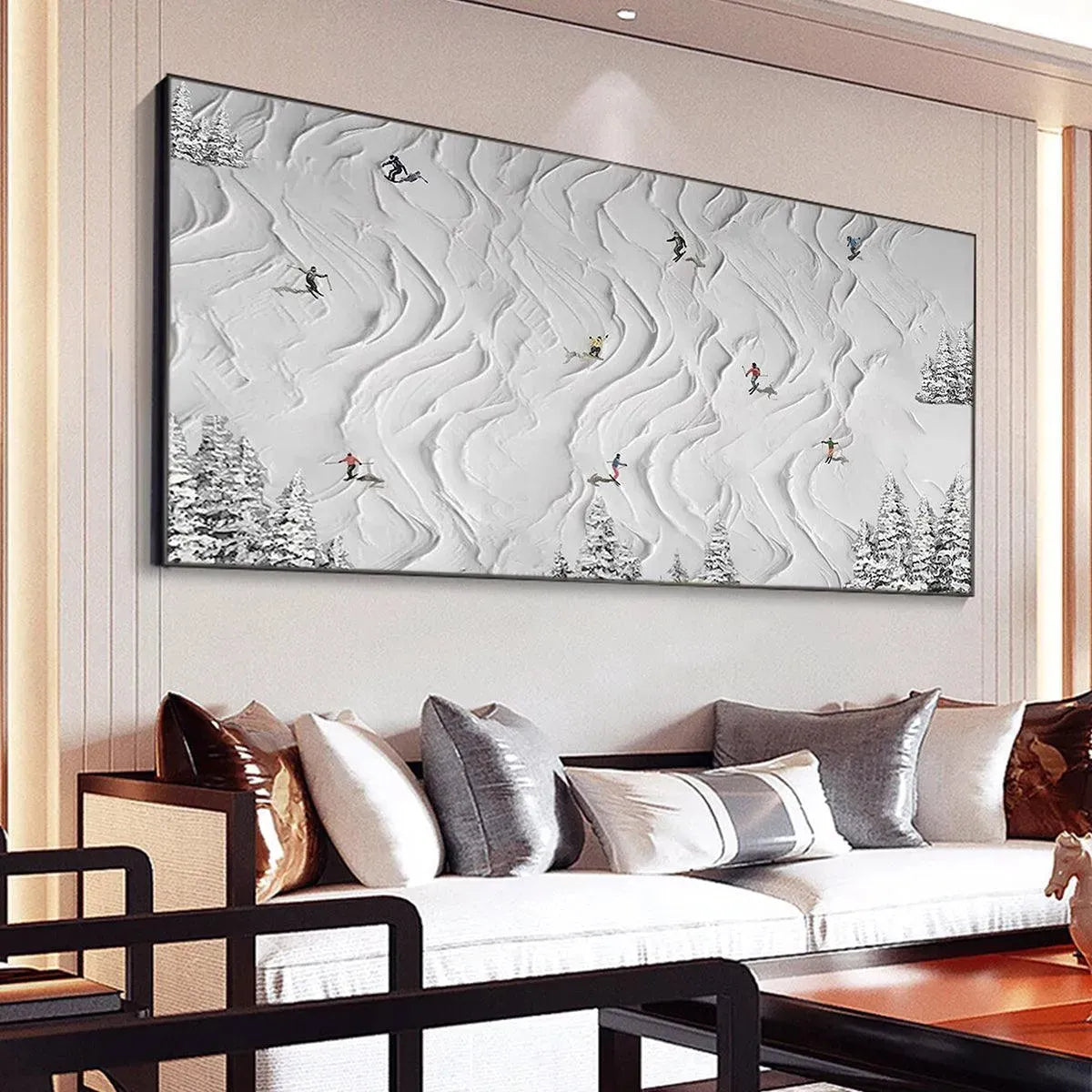 SNOWY CARVE: Textured White Skiing Landscape Painting