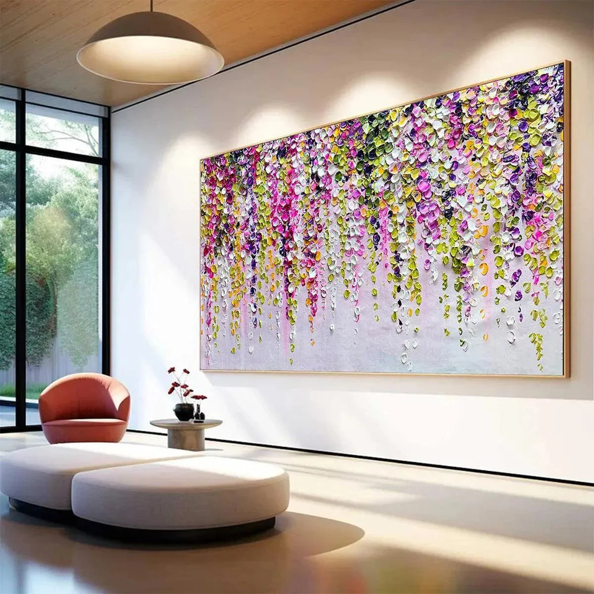 WISTERIA CASCADE: Textured Impasto Floral Painting in Pink, Purple, and Green