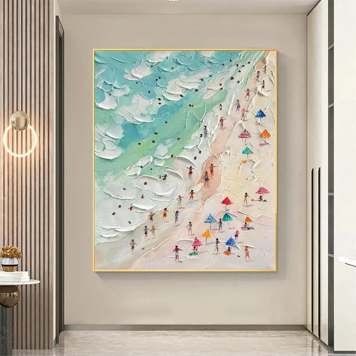 BEACH DAY: Textured Beach Scene Painting with Colorful Umbrellas