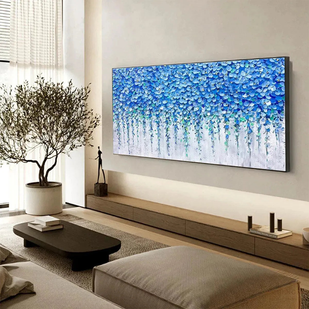 BLUE WISTERIA: Textured Impasto Blue Floral Painting