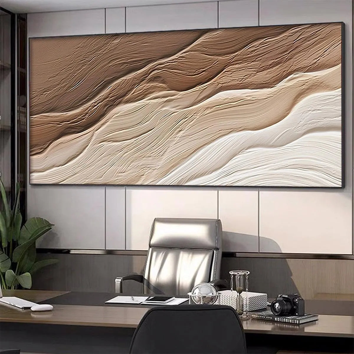 DESERT FLOW: Textured Abstract Landscape Painting in Brown and Beige