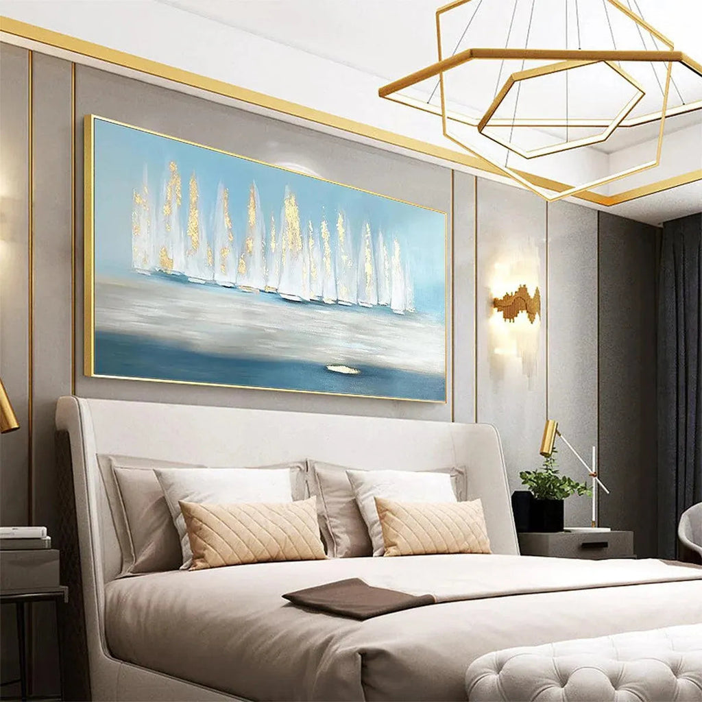GOLDEN SAILS: Abstract Seascape Painting with Gold Accents