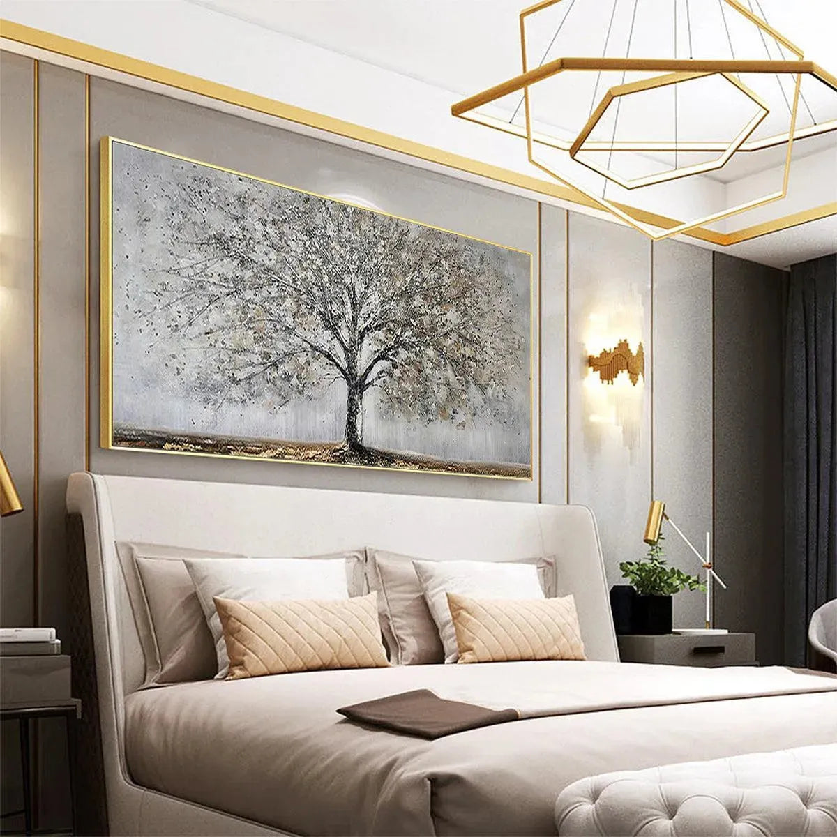 SILVER BIRCH: Textured Tree Painting in Grey and Gold
