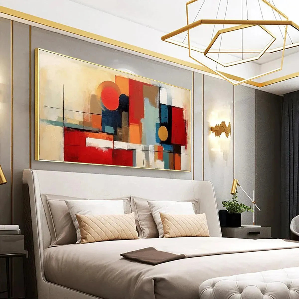 URBAN GEOMETRY: Minimalist Abstract Painting in Red and Gold