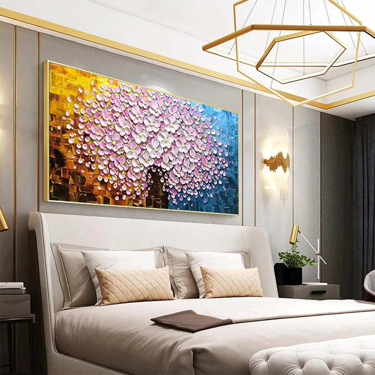 PINK BLOSSOM DREAM: Textured Floral Impasto Painting in Pink and White