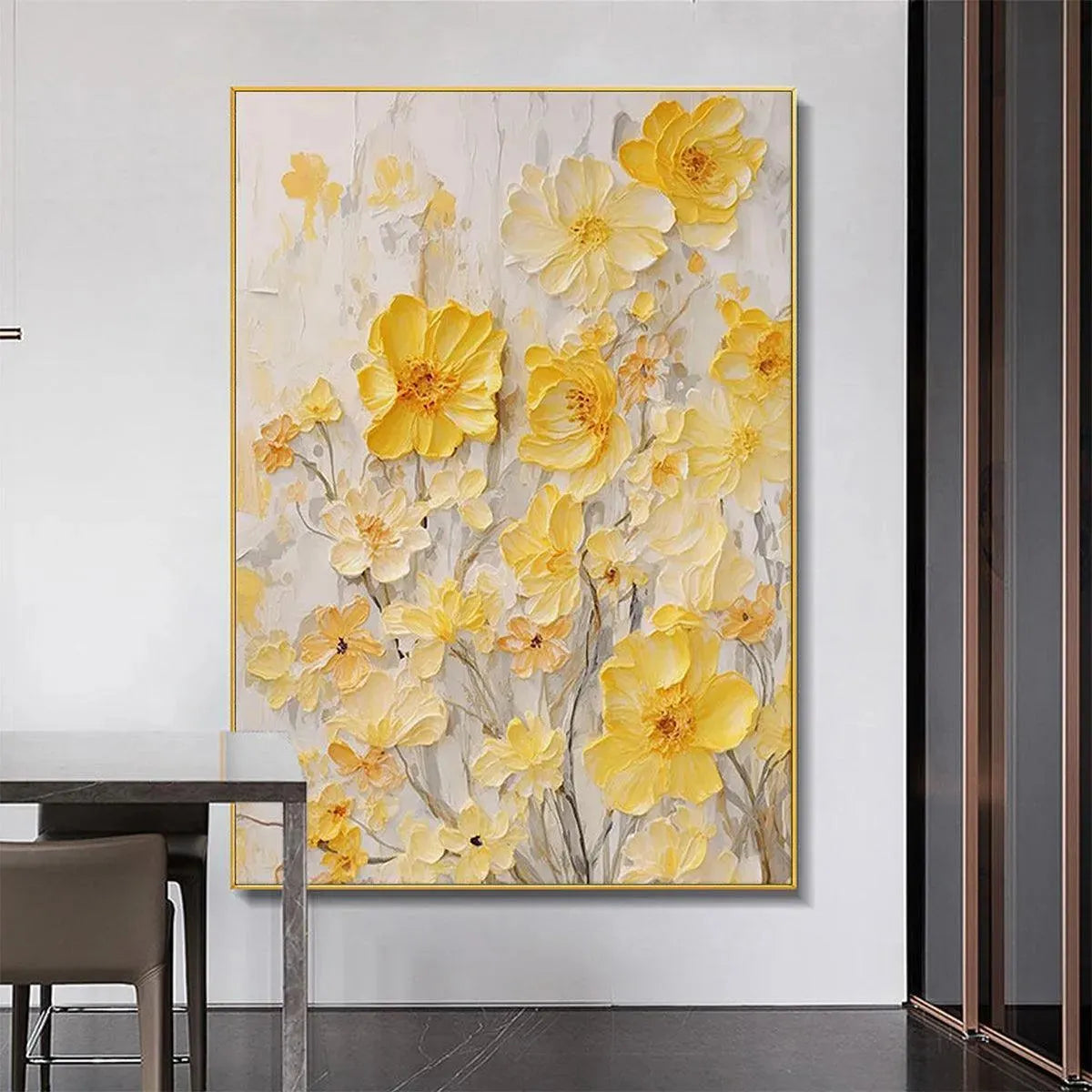 GOLDEN SUNFLOWERS: Textured Impasto Floral Painting in Yellow