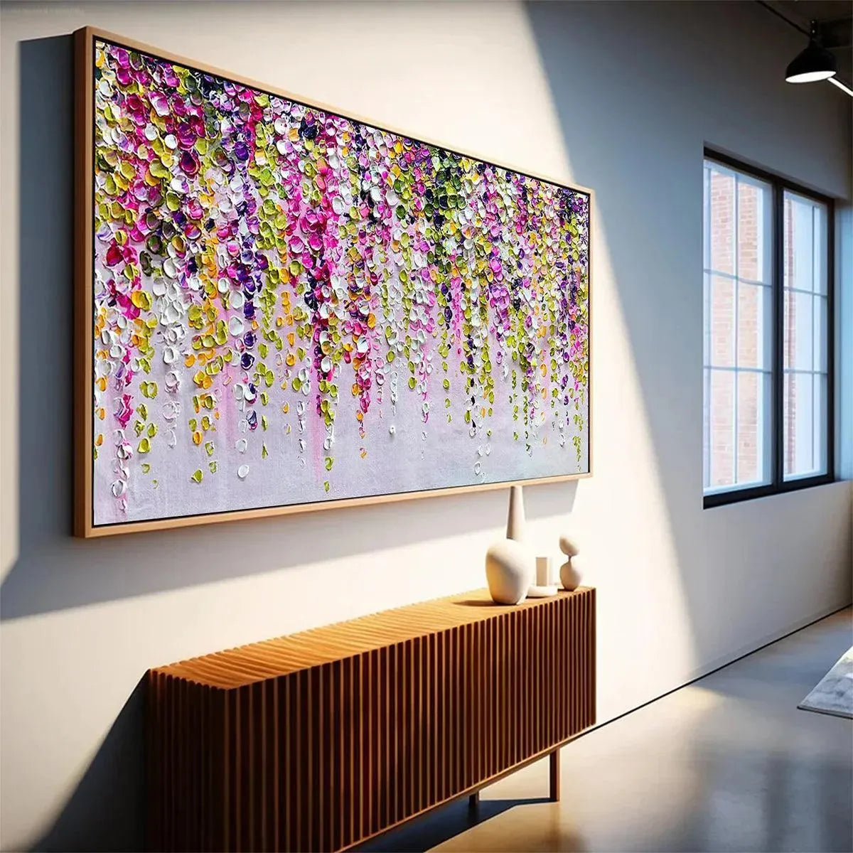 WISTERIA CASCADE: Textured Impasto Floral Painting in Pink, Purple, and Green