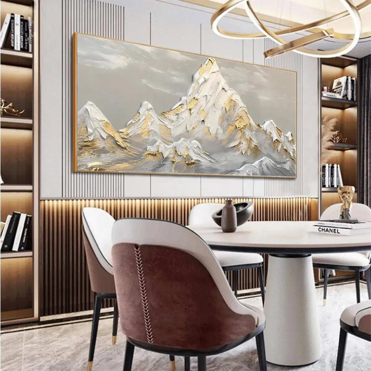 GOLDEN PEAKS: Textured Mountain Landscape Painting in Gold and Grey