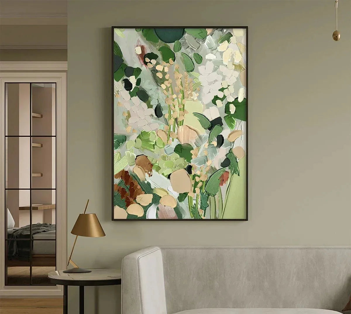 WHISPERING MEADOW: Textured Abstract Floral Painting in Green and Gold