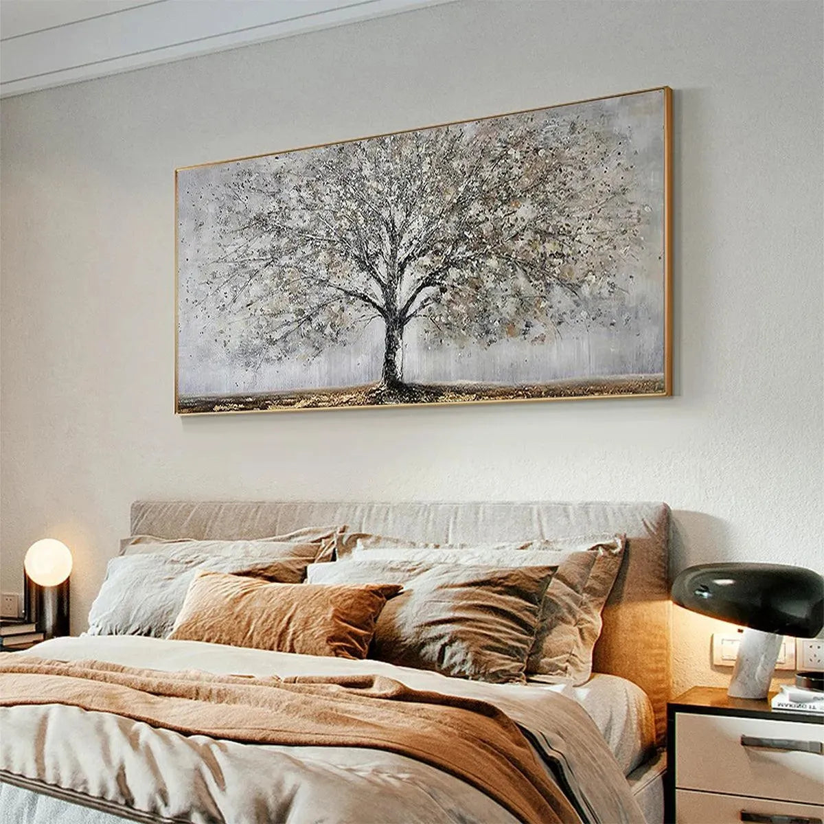 SILVER BIRCH: Textured Tree Painting in Grey and Gold