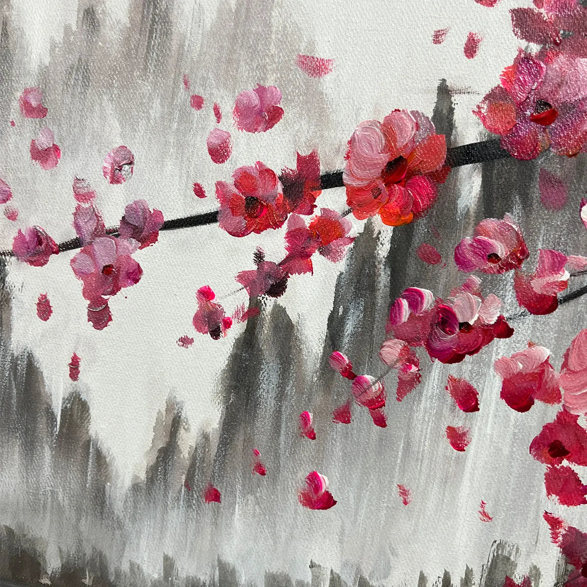 CHERRY BLOSSOM SERENITY: Horizontal Cherry Blossom Landscape Painting