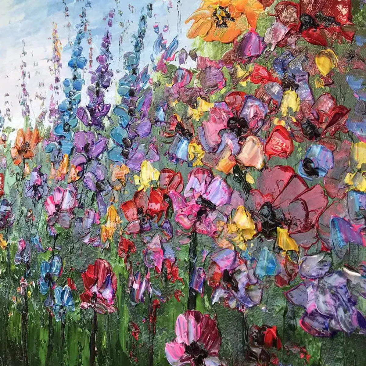WILD BLOOM MEADOW: Panoramic Impasto Wildflower Oil Painting
