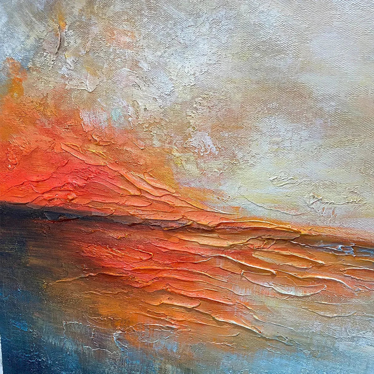 FIERY EMBRACE: Abstract Ocean Sunset Oil Painting