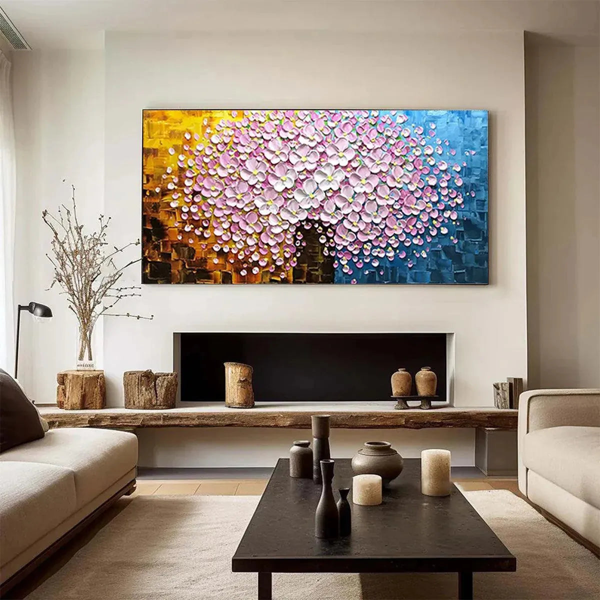 PINK BLOSSOM DREAM: Textured Floral Impasto Painting in Pink and White
