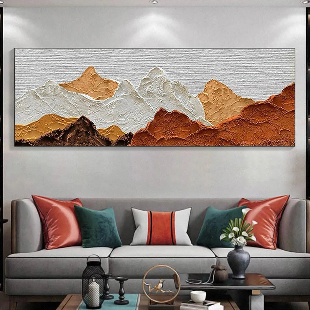 MOUNTAIN PEAKS: Textured Mountain Range Painting in Brown and White