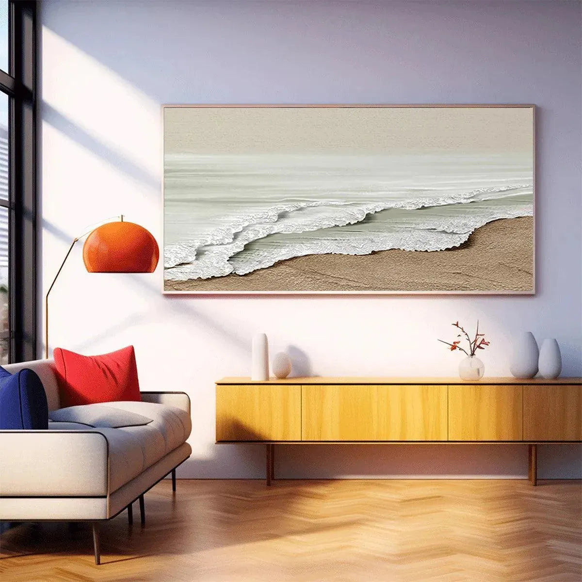 SERENE SHORE: Textured Coastal Landscape Painting in Beige
