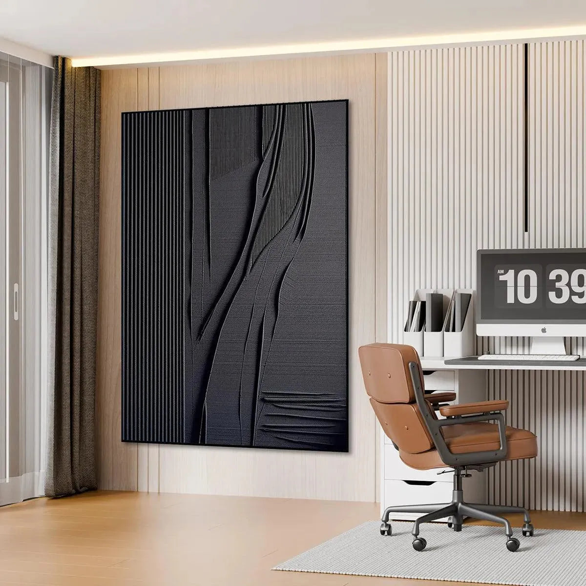 BLACK TEXTURED LINES AND CURVES: Minimalist Textured Abstract Painting