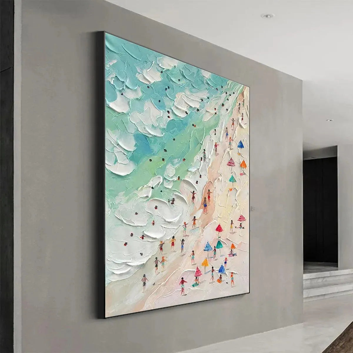 BEACH DAY: Textured Beach Scene Painting with Colorful Umbrellas